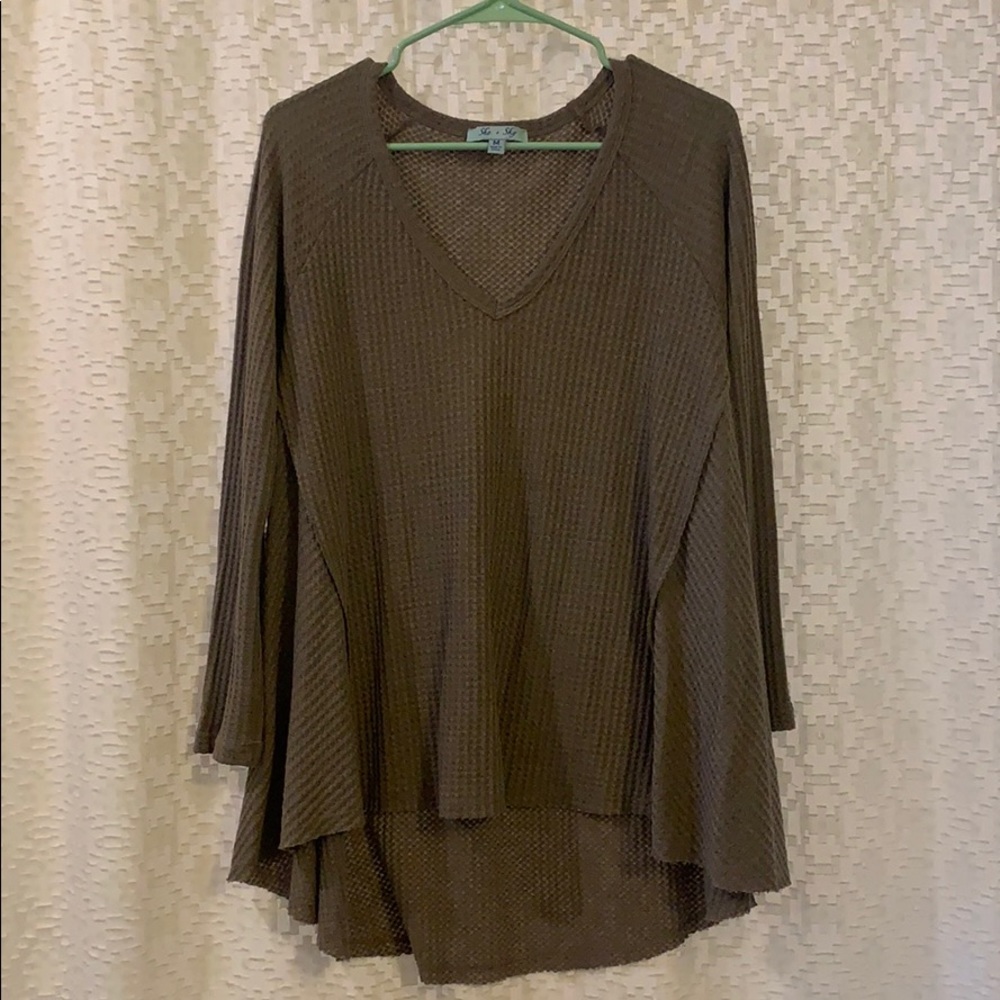 She&Sky flowy waffle knit long sleeve in mocha